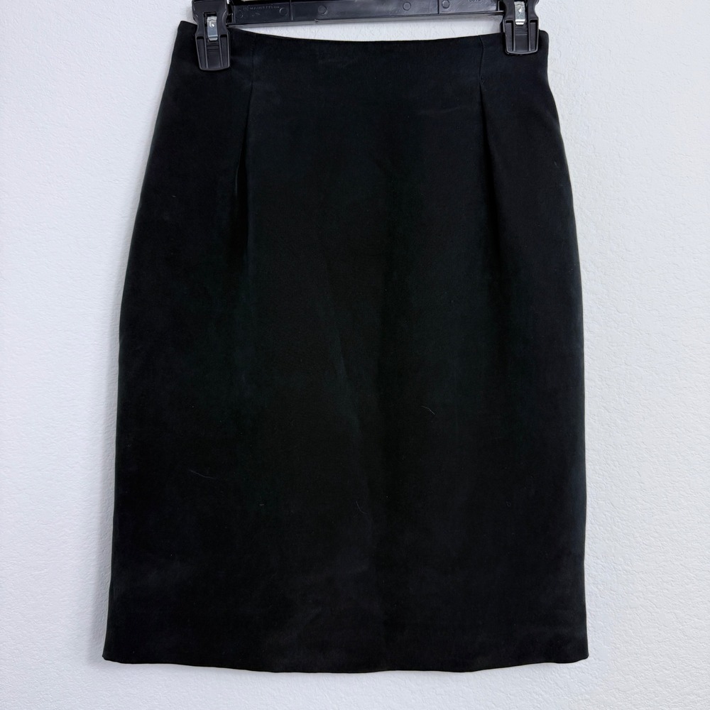 Jones New York Petite Black 100% Silk Pencil Skirt Size 8P Elastic Back Waist